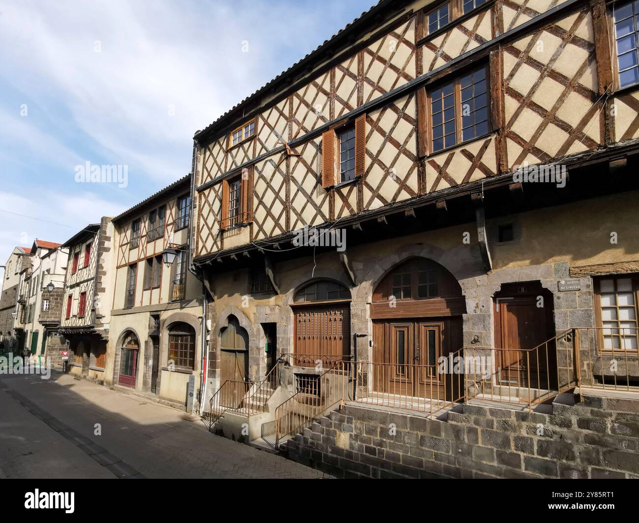 Montferrand city, facade of a timber-framed house in the medieval quarter, Puy de Dome department, Auvergne Rhone Alpes, France, Europe - Smartphone Captured Stock Image