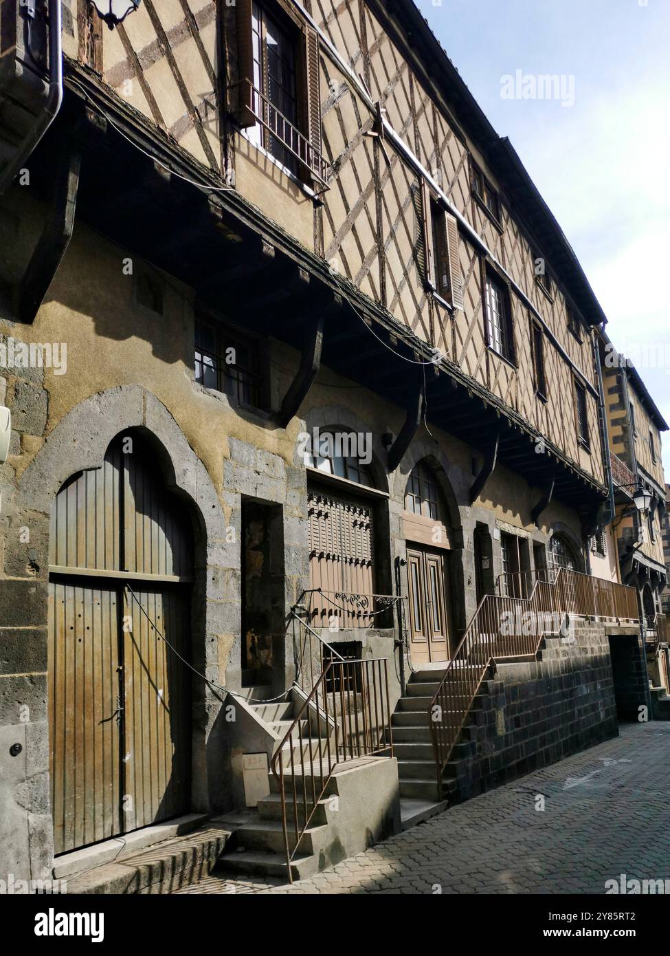 Montferrand city, facade of a timber-framed house in the medieval quarter, Puy de Dome department, Auvergne Rhone Alpes, France, Europe - Smartphone Captured Stock Image
