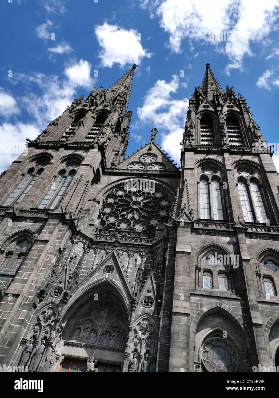 The Gothic Cathedral Notre-Dame-de-l'Assomption of Clermont-Ferrand built in Volvic stone, Puy de Dome,  Auvergne-Rhone-Alpes, France - Smartphone Captured Stock Image