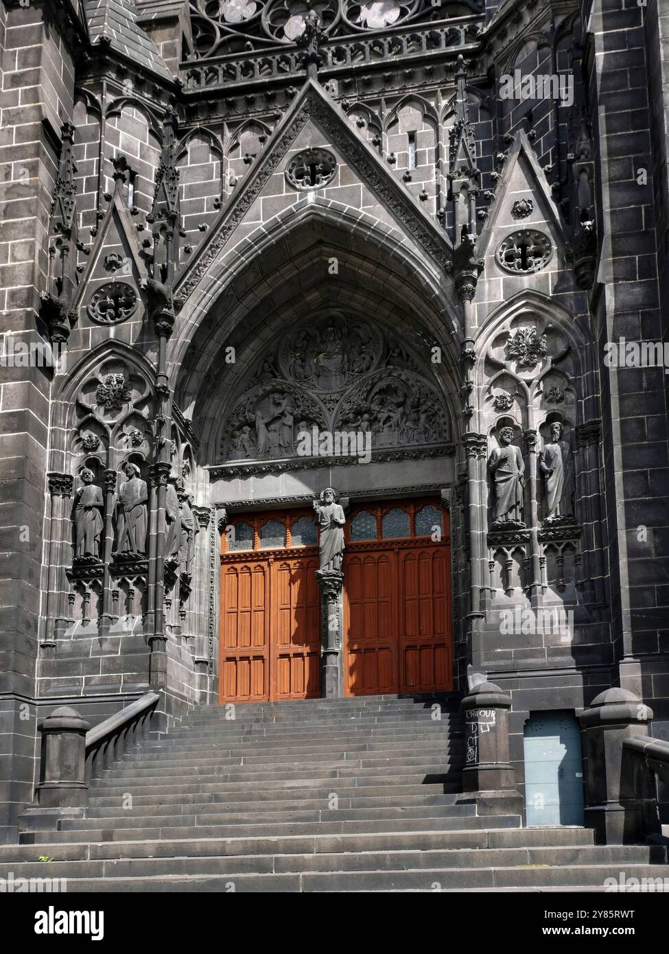 Entrance of the Cathedral of Notre-Dame-de-l'Assomption, Clermont-Ferrand, Puy-de-Dôme. Auvergne-Rhone-Alpes. France - Smartphone Captured Stock Image