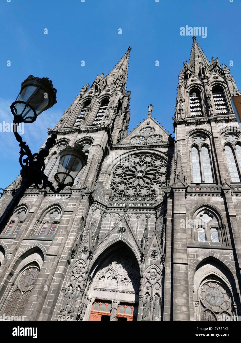 The Gothic Cathedral Notre-Dame-de-l'Assomption of Clermont-Ferrand built in Volvic stone, Puy de Dome,  Auvergne-Rhone-Alpes, France - Smartphone Captured Stock Image