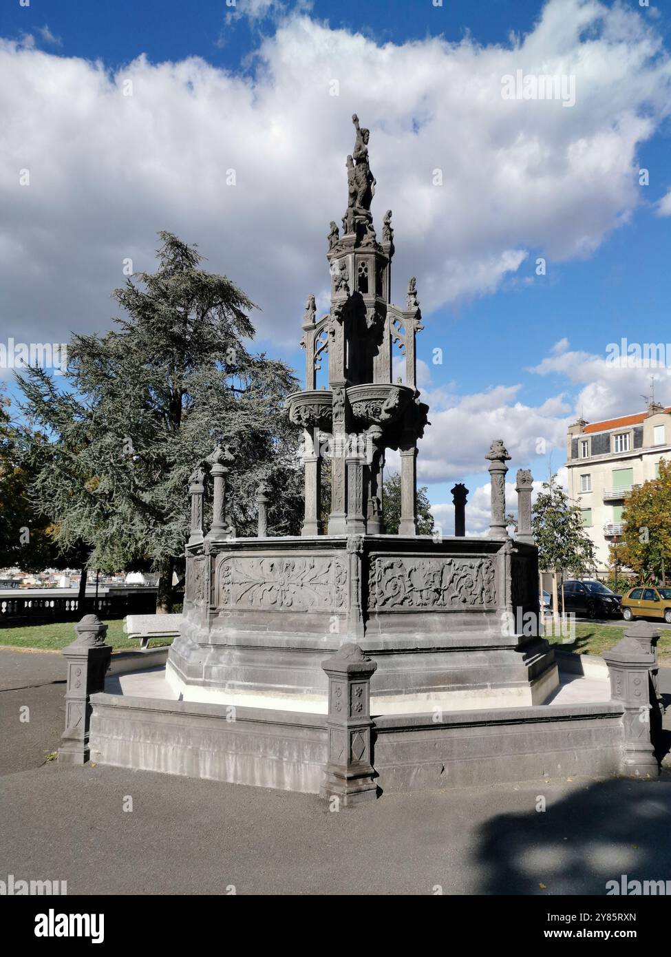 Clermont Ferrand. Fountain of Amboise built in Volvic stone. Puy de Dome department. Auvergne-Rhone-Alpes. France - Smartphone Captured Stock Image