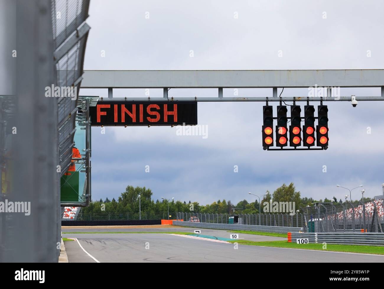 Finishing line with the finish on the electronic display and the red ...