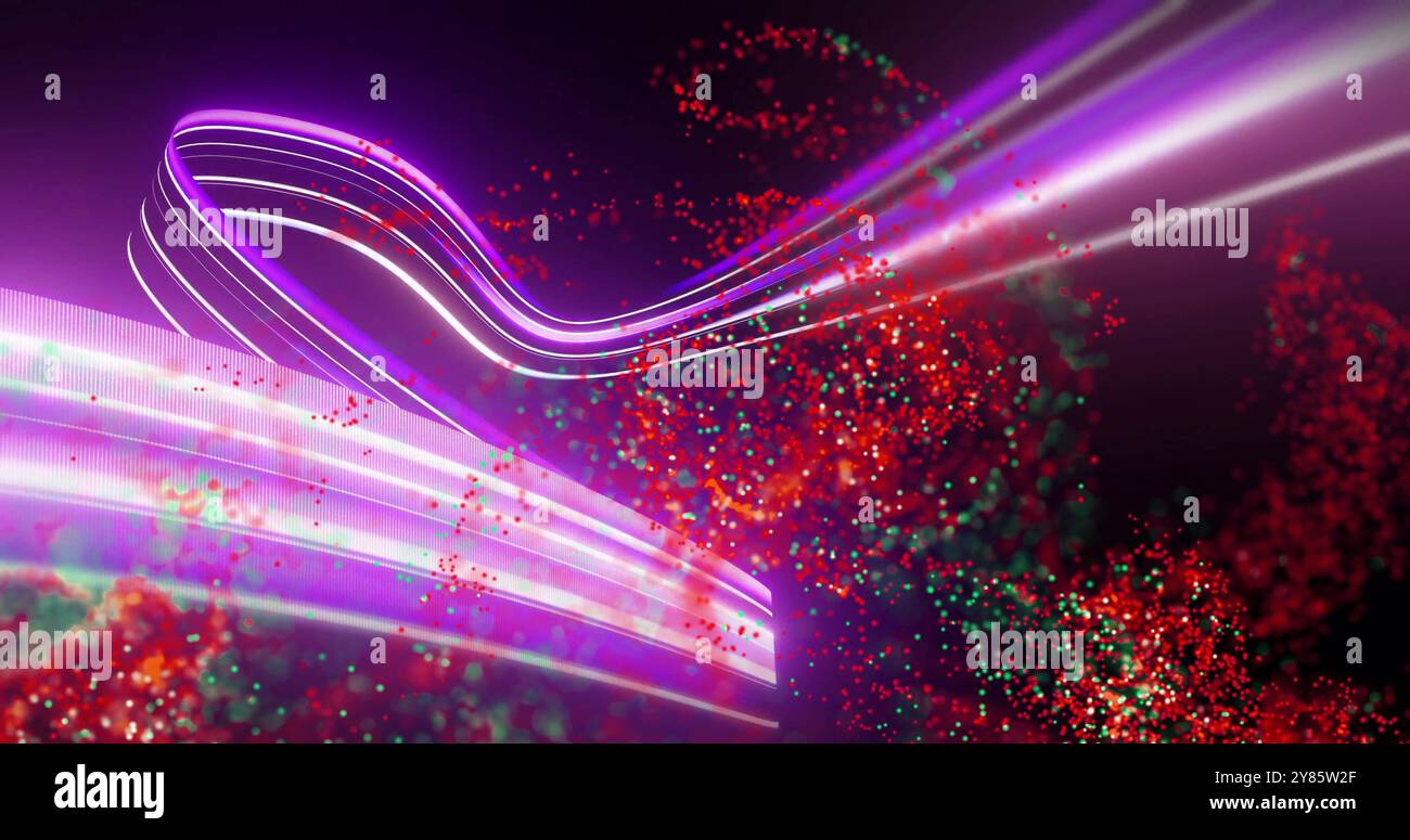 Colorful particles and light trails image over dark background Stock Photo