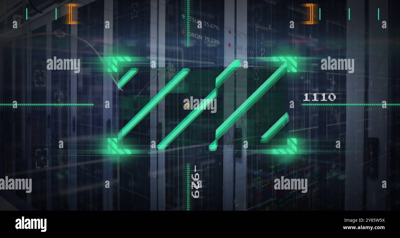 Image of data processing with scope scanning over server room Stock ...