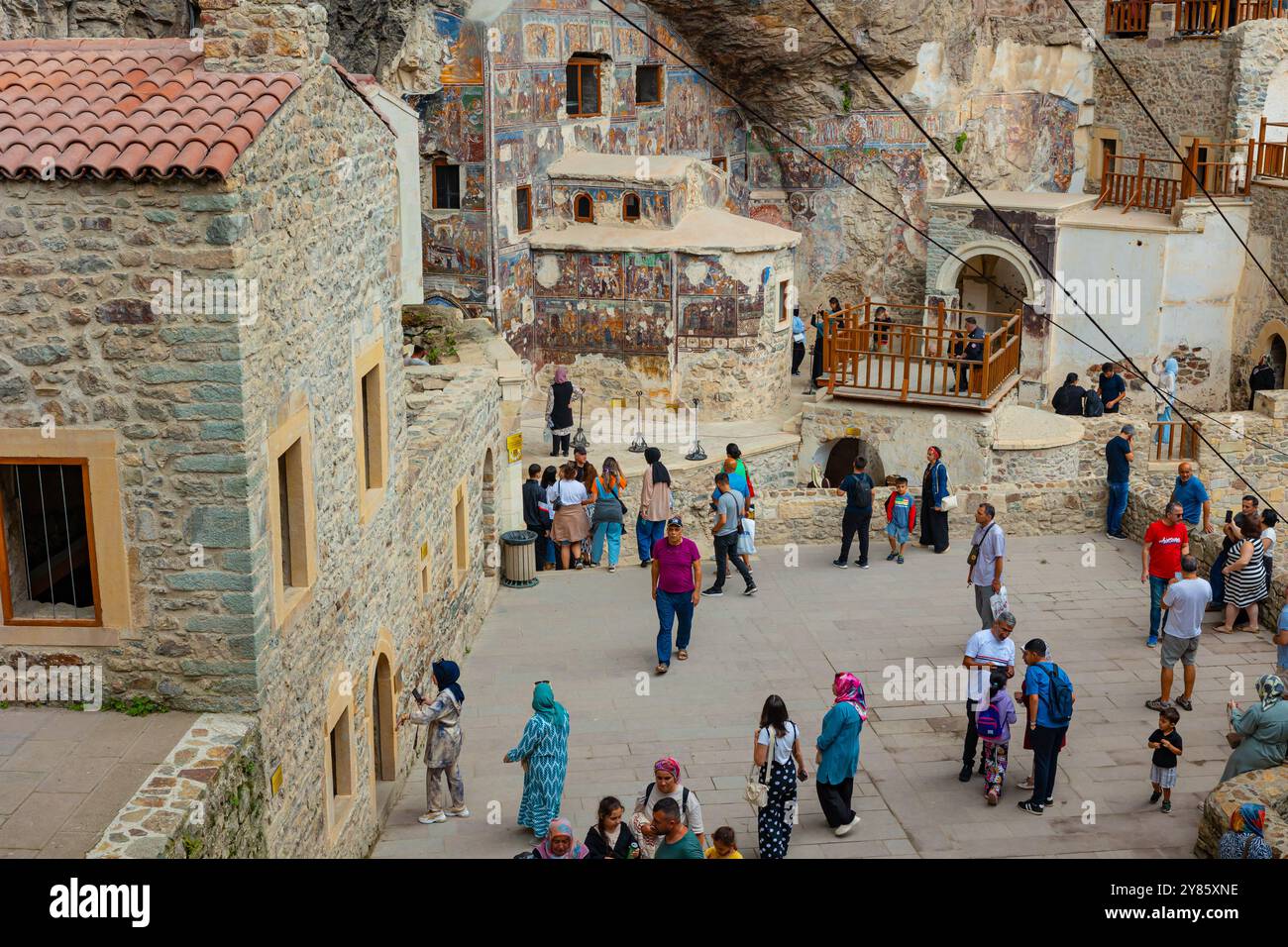 Tourists in Sumela Monastery. Visit Trabzon concept image. Trabzon Turkey - 8.3.2024 Stock Photo