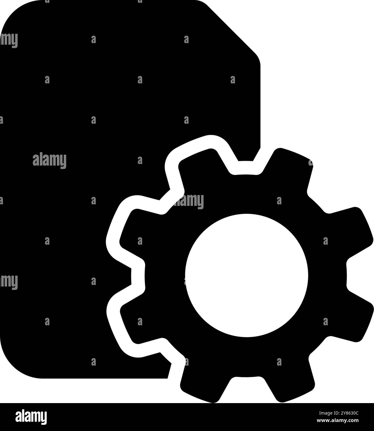 SIM card with a gear icon, representing mobile technology and settings. Black and white vector illustration. Stock Vector