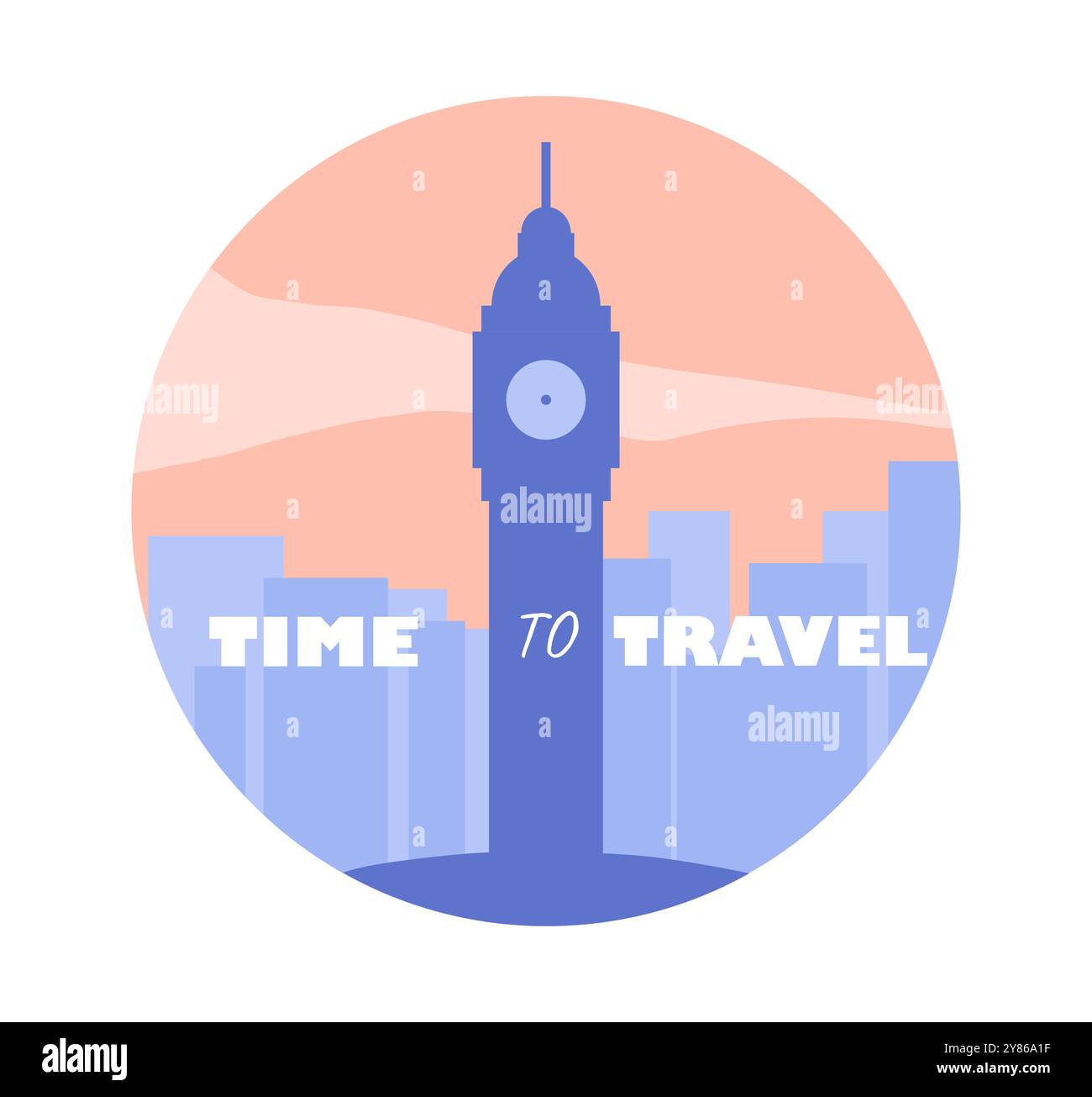 Travel sticker concept. Silhouette of Big Ban. London and Great Britain. Travel and tourism. Holiday and vacation. Poster or banner. Flat vector Stock Vector