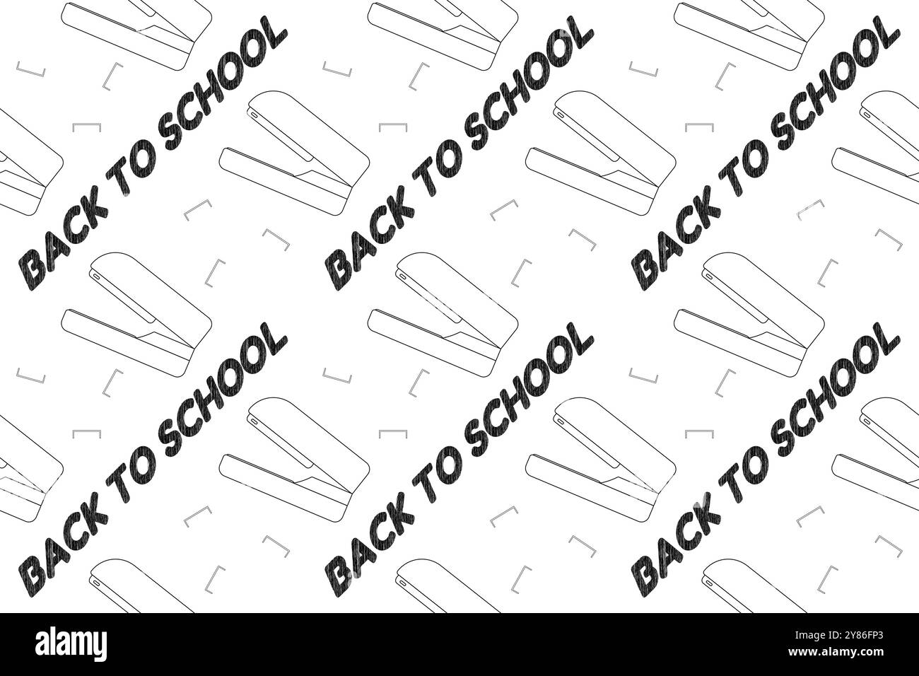 Seamless back-to-school pattern featuring staplers and staples for a fun and creative coloring activity page for kids and students. Stock Vector