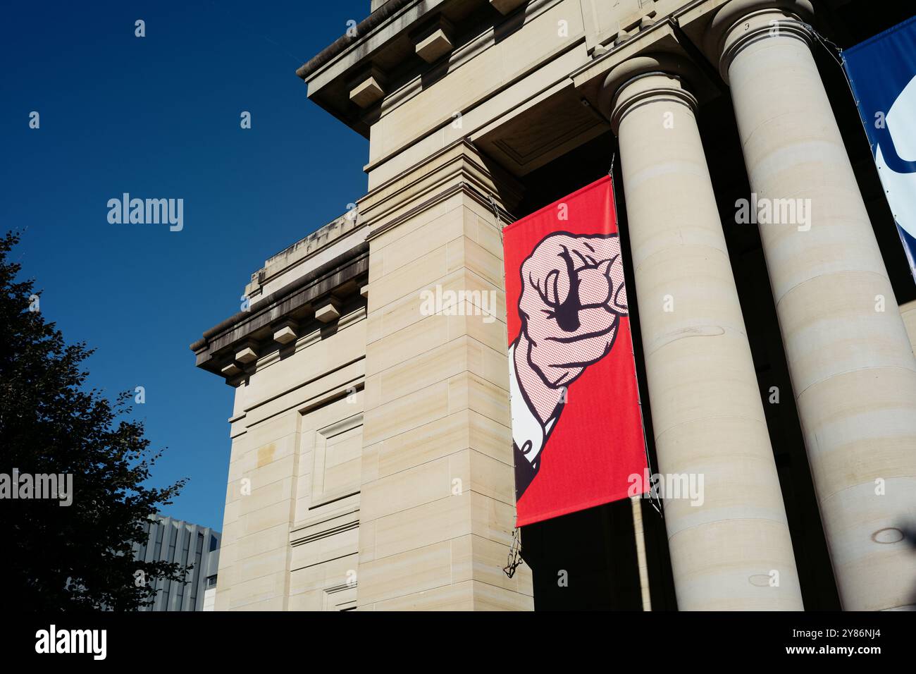 The University of Michigan Museum of Art Alumni Memorial Hall, with Roy Lichtenstein Finger Pointing, Ann Arbor Michigan USA Stock Photo
