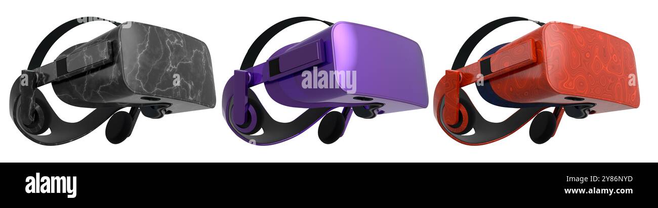 Virtual reality glasses and headset isolated on white background with ...