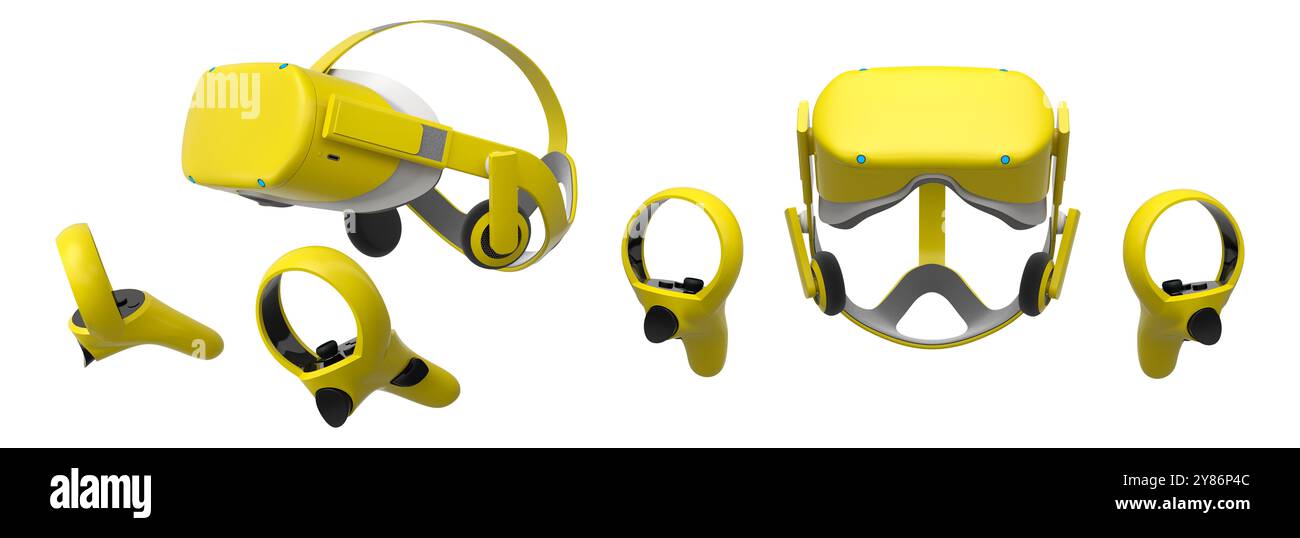 Virtual reality glasses and headset with controllers isolated on white ...