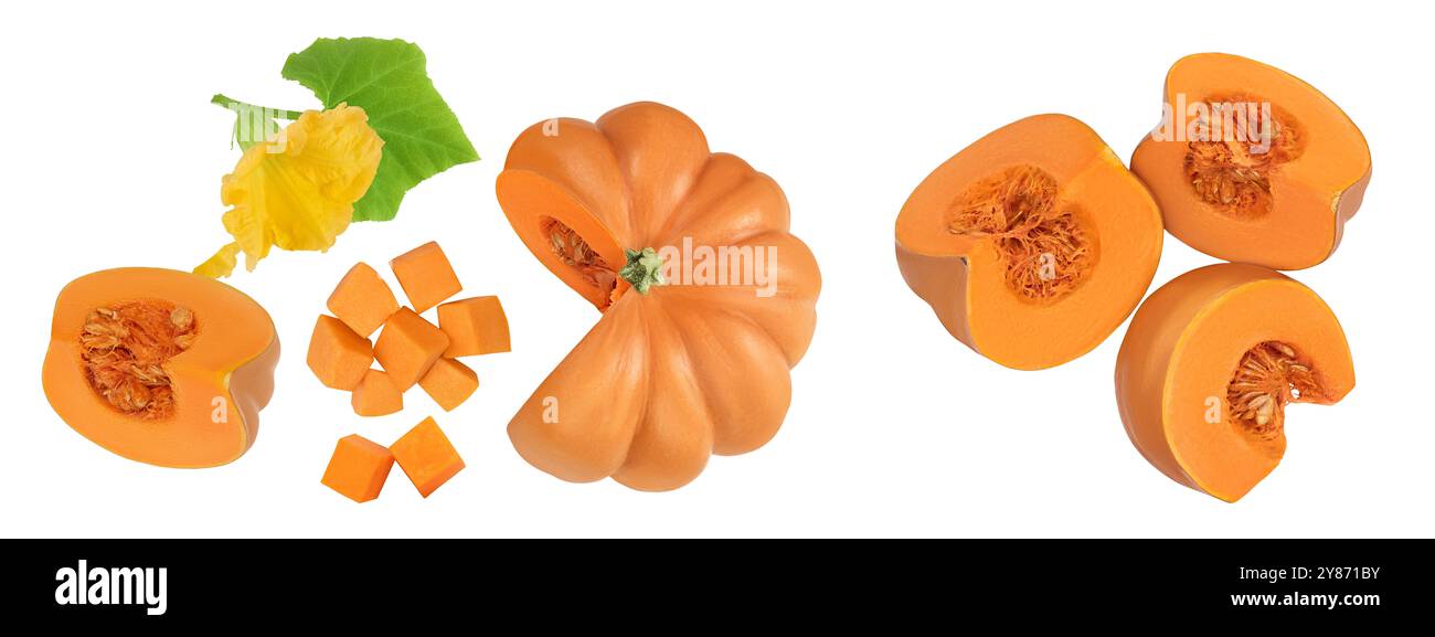 Fresh orange pumpkin isolated on white background with full depth of ...