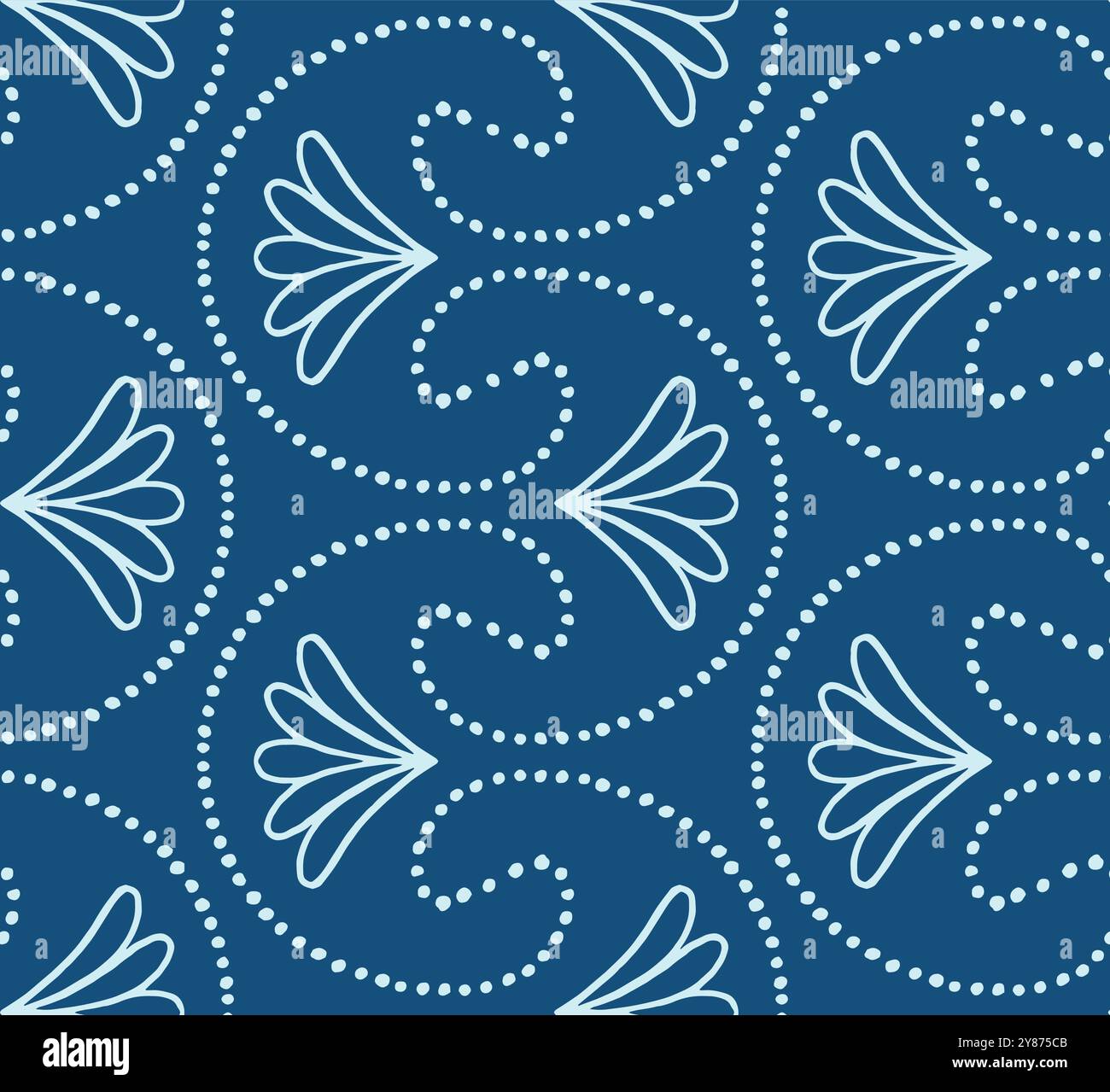 Seamless vector pattern with intricate dotted lines and stylized flowers, textile, packaging. Vector illustration Stock Vector