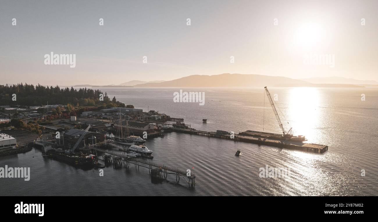Aerial view of the Fairhaven Shipyard and Alaska Ferry Terminal in Bellingham, Washington Stock Photo