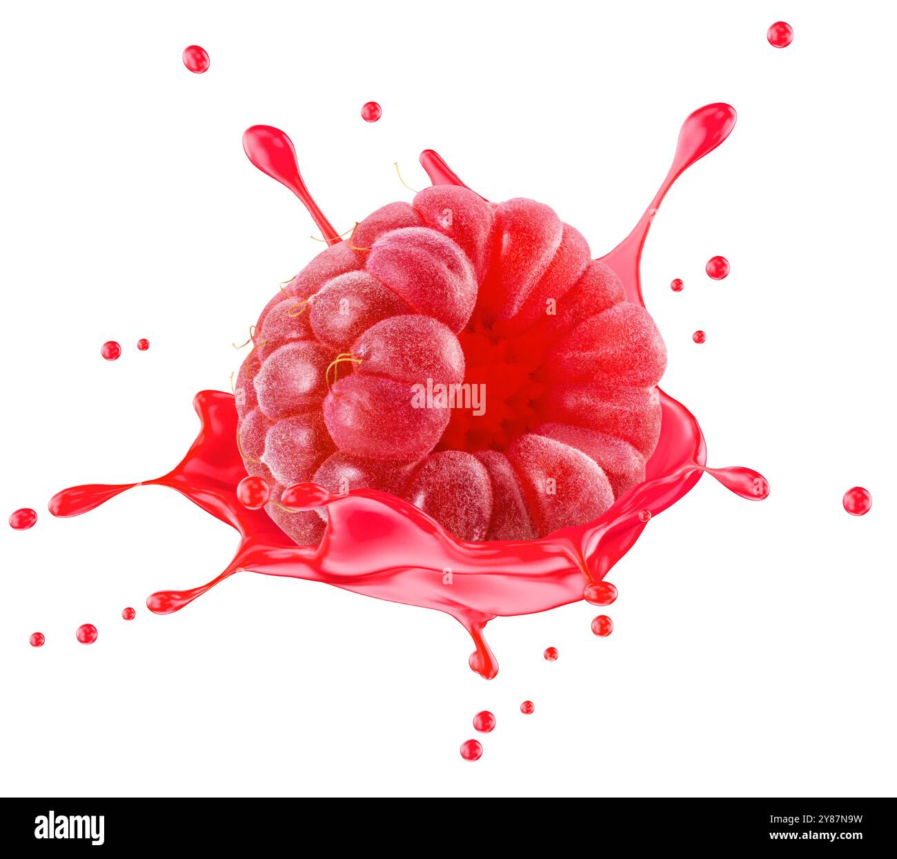 raspberry with juice splash isolated on a white background. Clipping path. Stock Photo