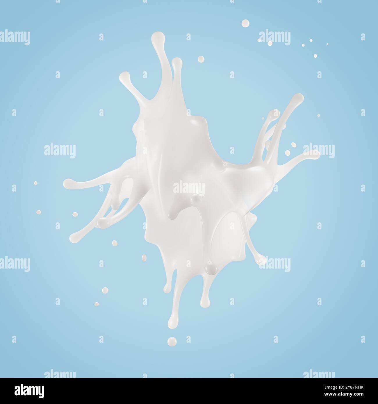 milk splash on the light blue background. 3d render Stock Photo - Alamy