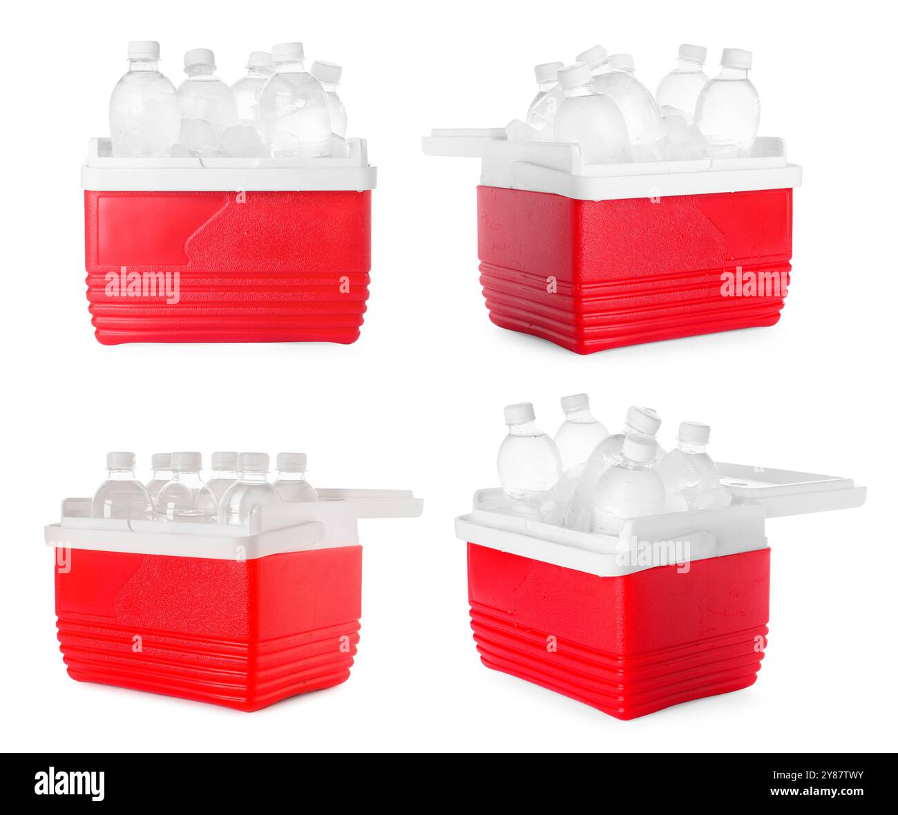 Cool box with bottles of water isolated on white, set Stock Photo - Alamy