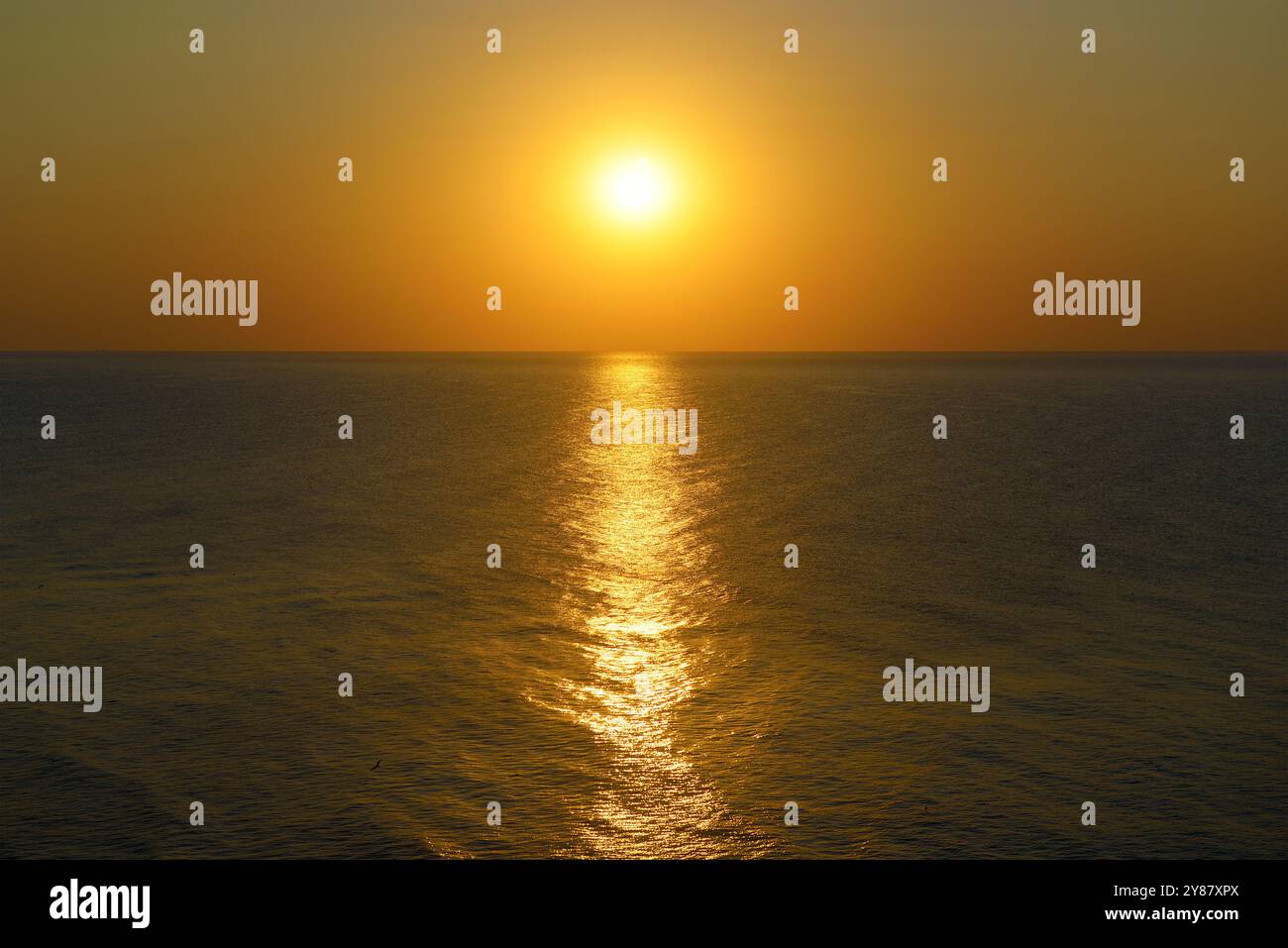 Orange sunset with sun path on surface of sea Stock Photo - Alamy