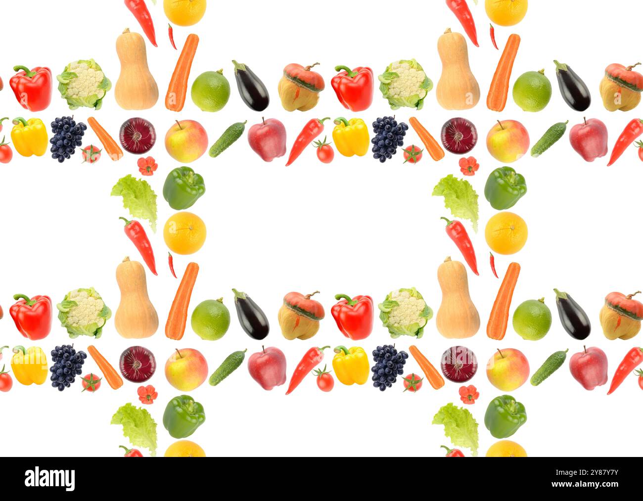 Seamless pattern of vegetables, fruits and berries isolated on white ...