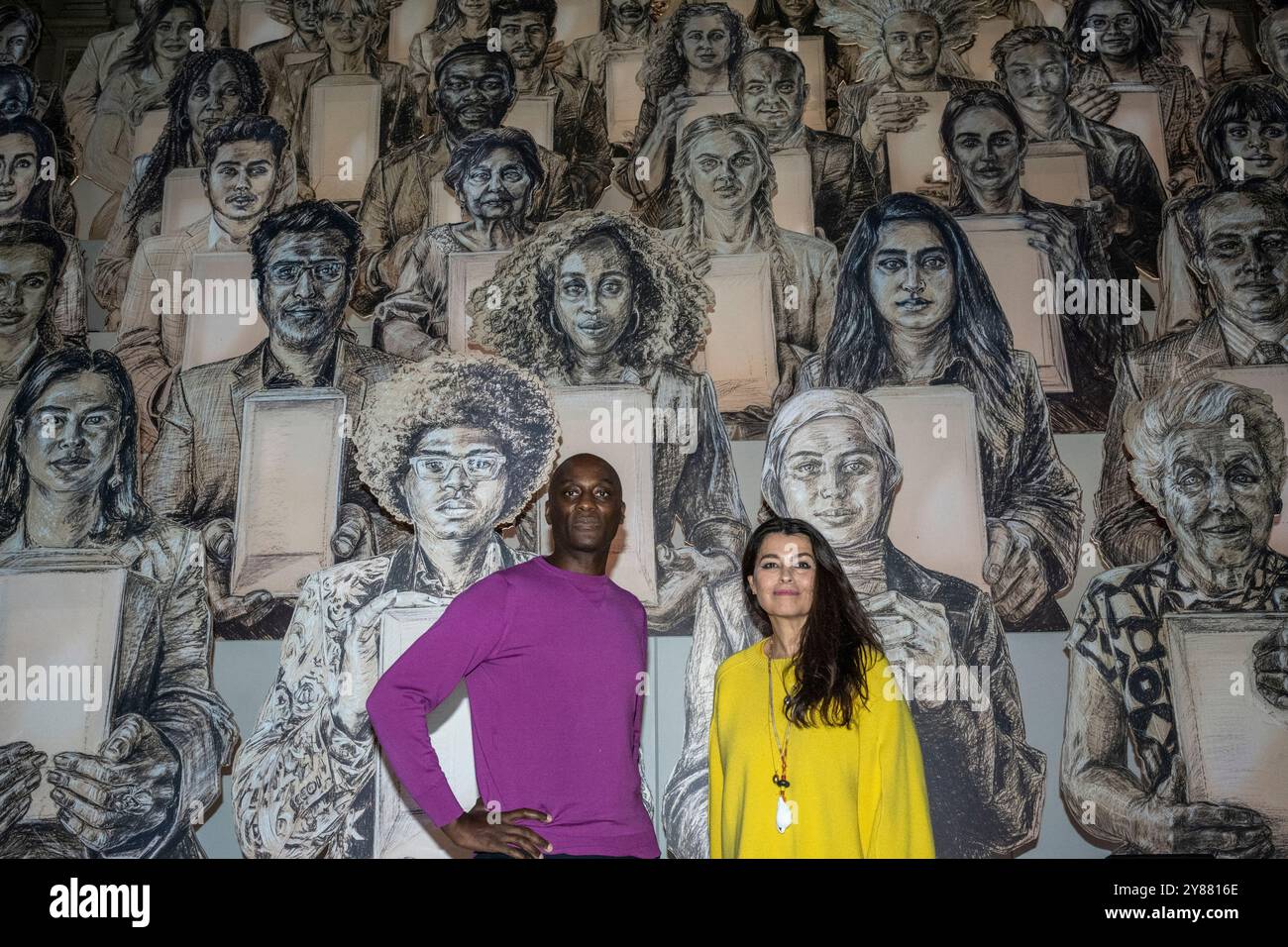 Stephen R Devlen London, UK. 3 October 2024. Ekow Eshun, writer, journalist with (R) Es ...