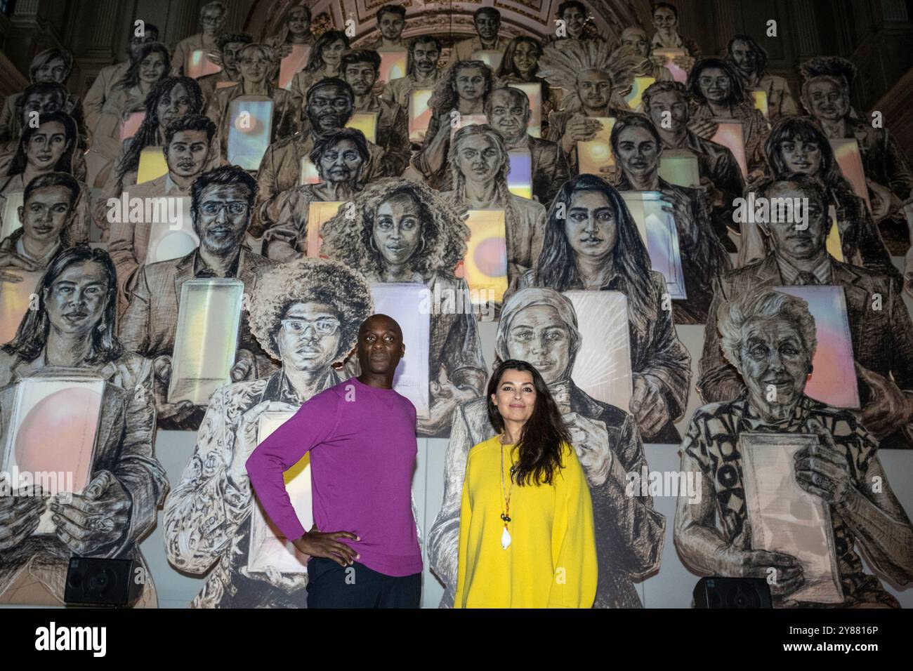 Tephen R Devlen London, UK. 3 October 2024. Ekow Eshun, writer, journalist with (R) Es ...
