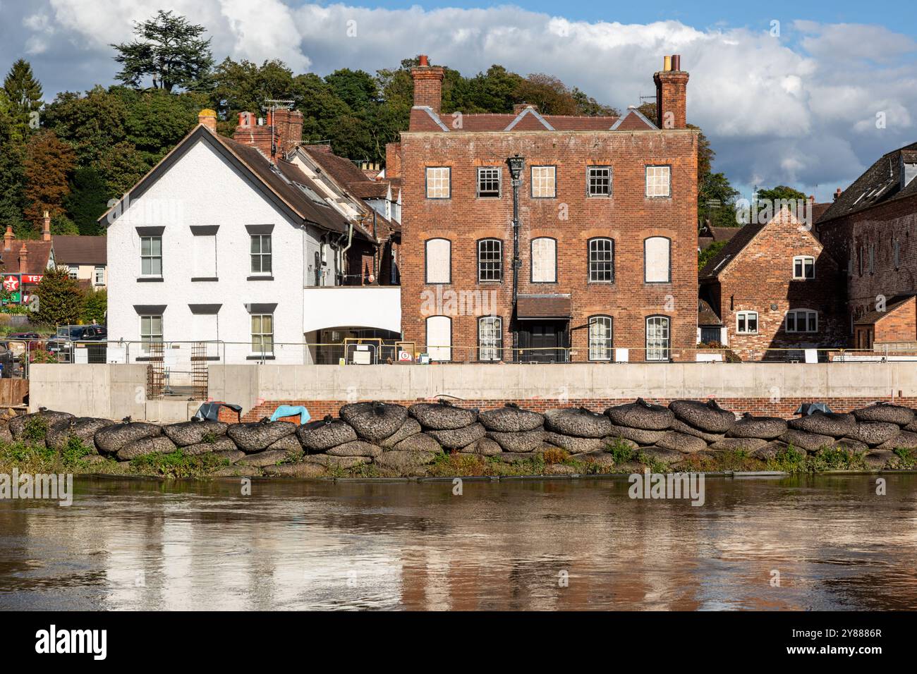 Flood defences along the River Severn at Bewdley, Worcestershire, UK. 2024 Stock Photo