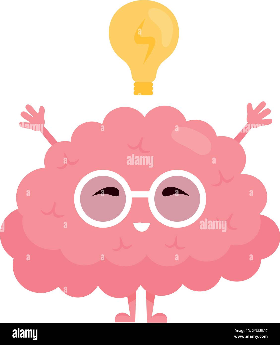 Smart brain with lightbulb. Idea concept cartoon icon isolated on white ...