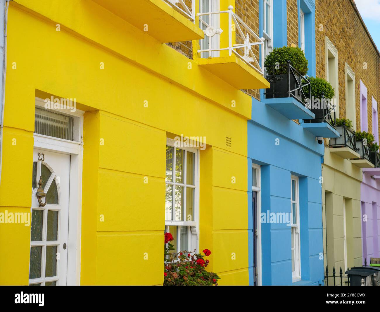 Colourful terraced houses on Hartland Road in Camden Town, London, UK Stock Photo