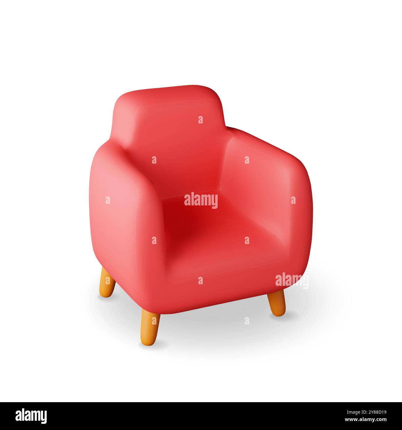 3d red armchair with wooden legs isolated Stock Vector