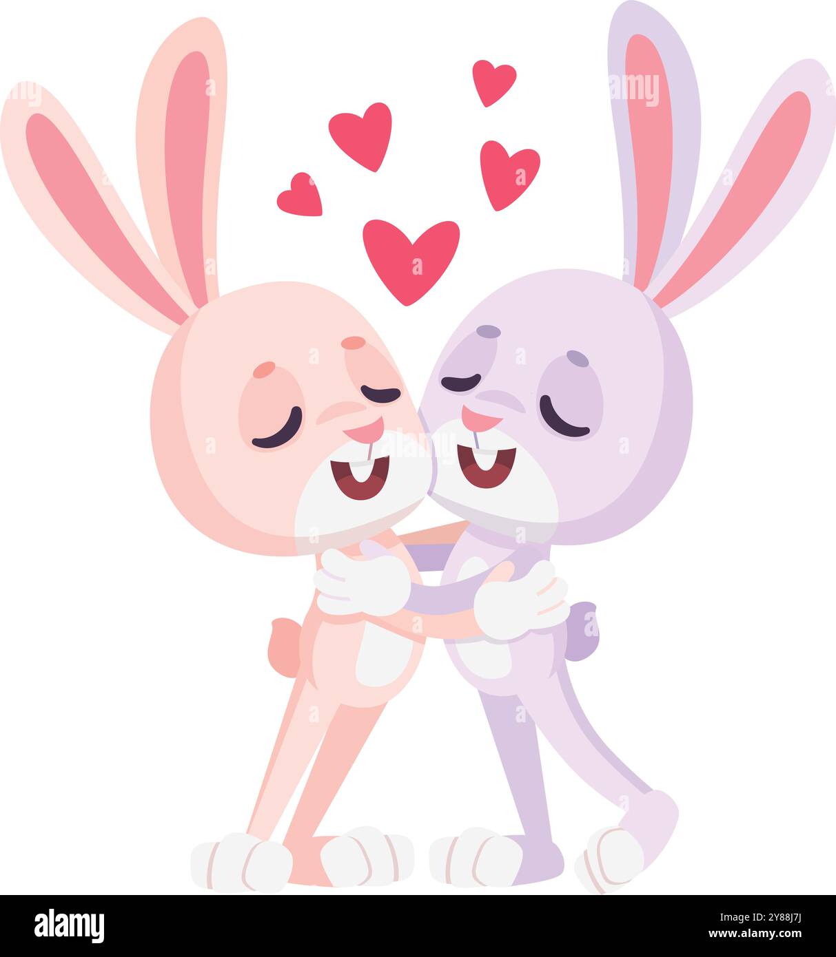 Loving rabbits. Romantic cartoon couple of animals hugging isolated on ...