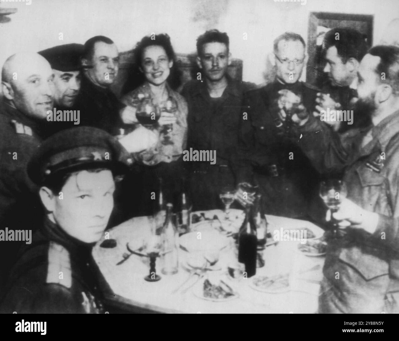 Russians And Americans Celebrate -- Glasses are lifted by American and ...