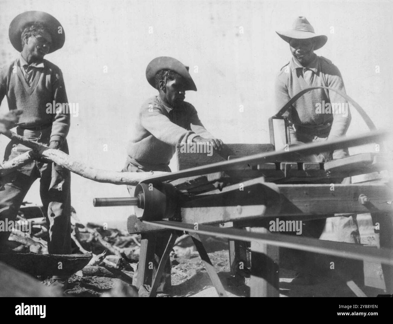 Billy Rodda Aboriginals attached to the Army in a labor corps walking on a saw ...