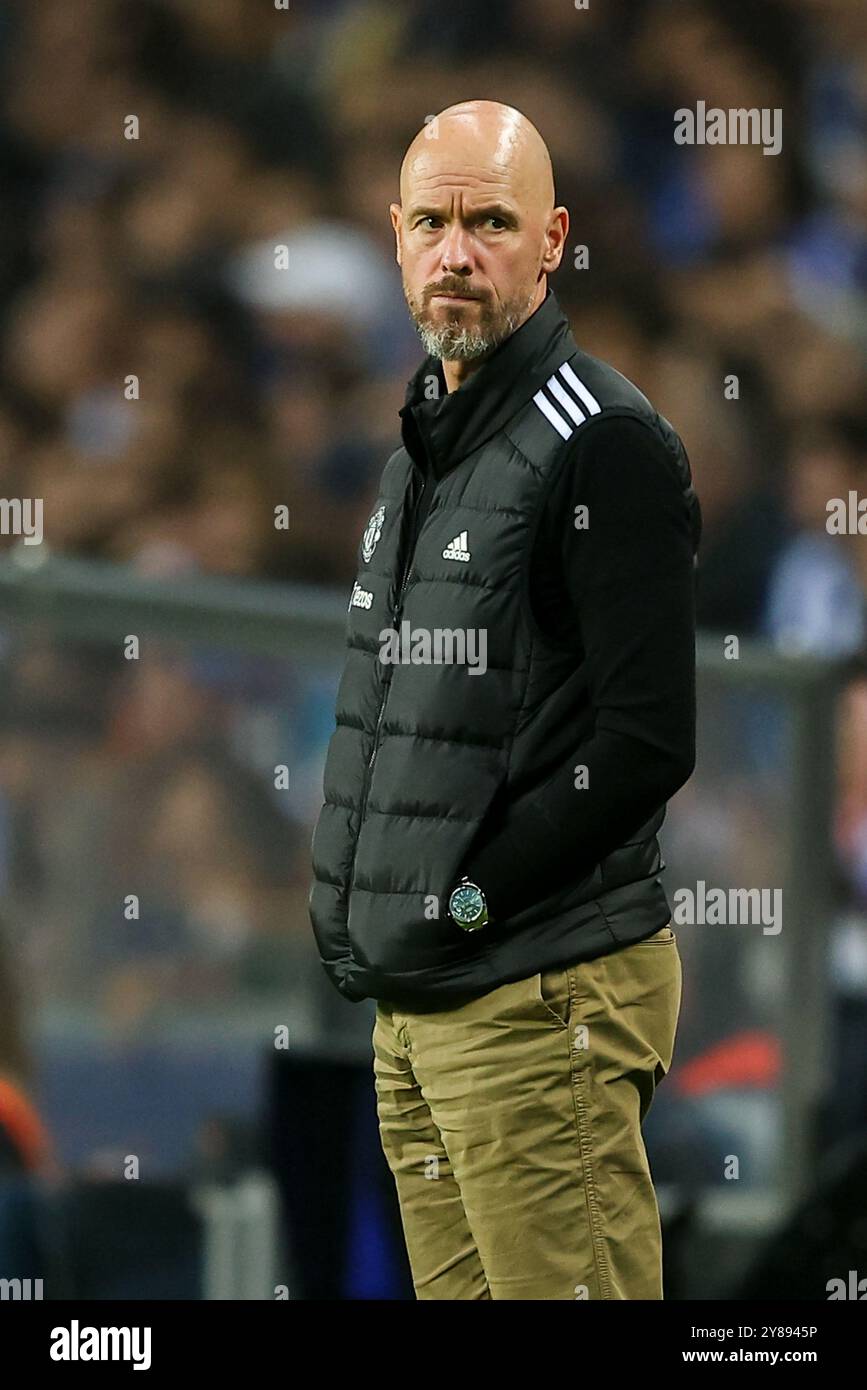 Dragon Stadium, Oporto, Portugal. 3 October, 2024. Pictured left to right, Erik ten Hag at the FC Porto vs Manchester United (Europa League Game). Credit: Victor Sousa/Alamy Live News Stock Photo