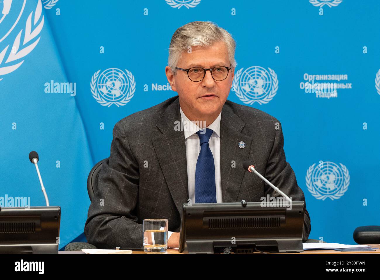 New York, NY, USA, 3 October, 2024: Under-Secretary-General for UNIFIL Jean-Pierre Lacroix speaks during press briefing by spokesperson for UN Secretary-General Stephane Dujarric at UN Headquarters in New York on October 3, 2024. Credit: Lev Radin/Alamy Live News Stock Photo