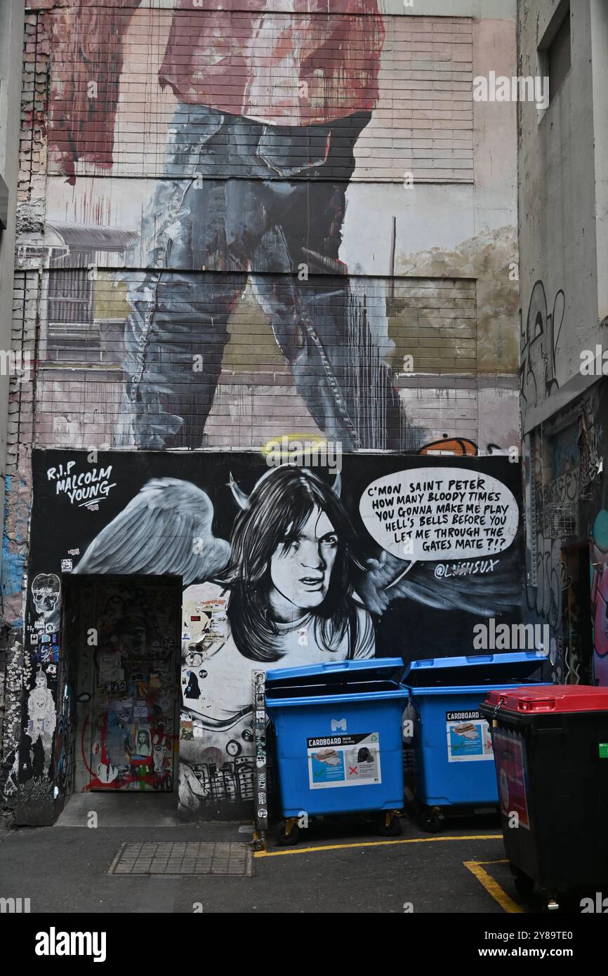 View of Malcolm Young graffiti in AC DC lane in Melbourne, Australia ...