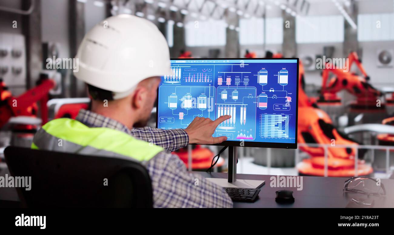 Operator And Engineer Monitor SCADA System Using Control Stock Photo ...