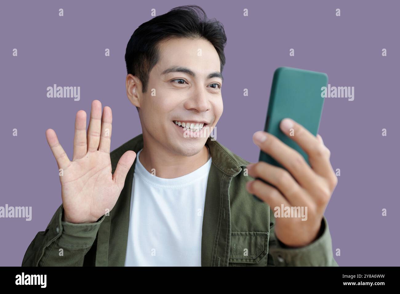 Man Having Video Call On The Phone Stock Photo