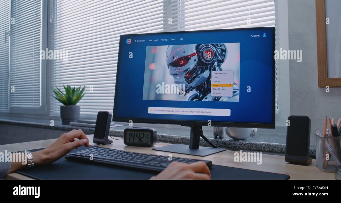 Adult woman types prompt in artificial intelligence chatbot on PC ...
