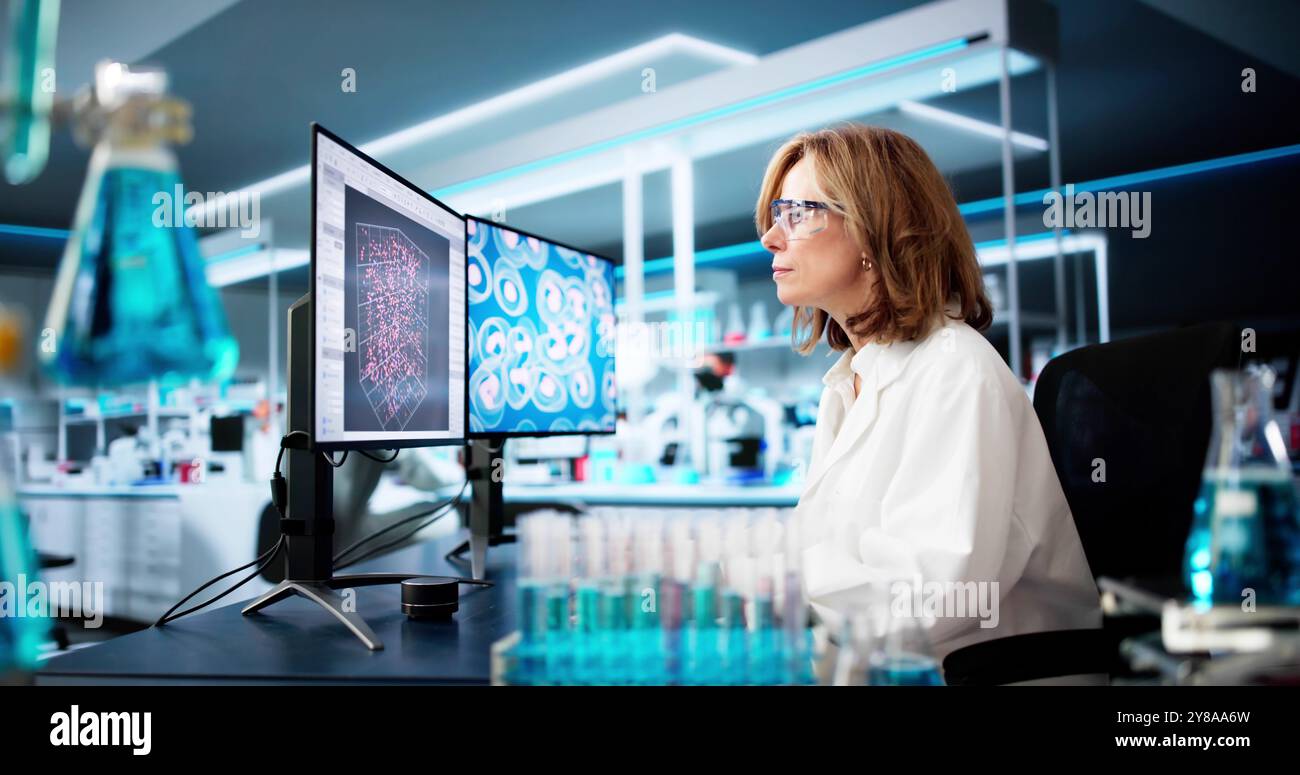 Research Lab Scientist Using Computer. Medical Science Stock Photo