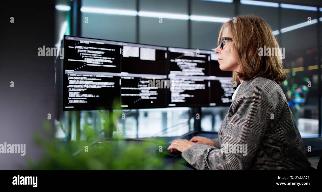 Web Developer Coding On Computer To Develop Code Stock Photo