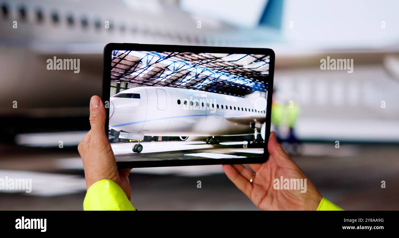 Technician Doing Industrial Inspection Using Tablet Technology Stock Photo