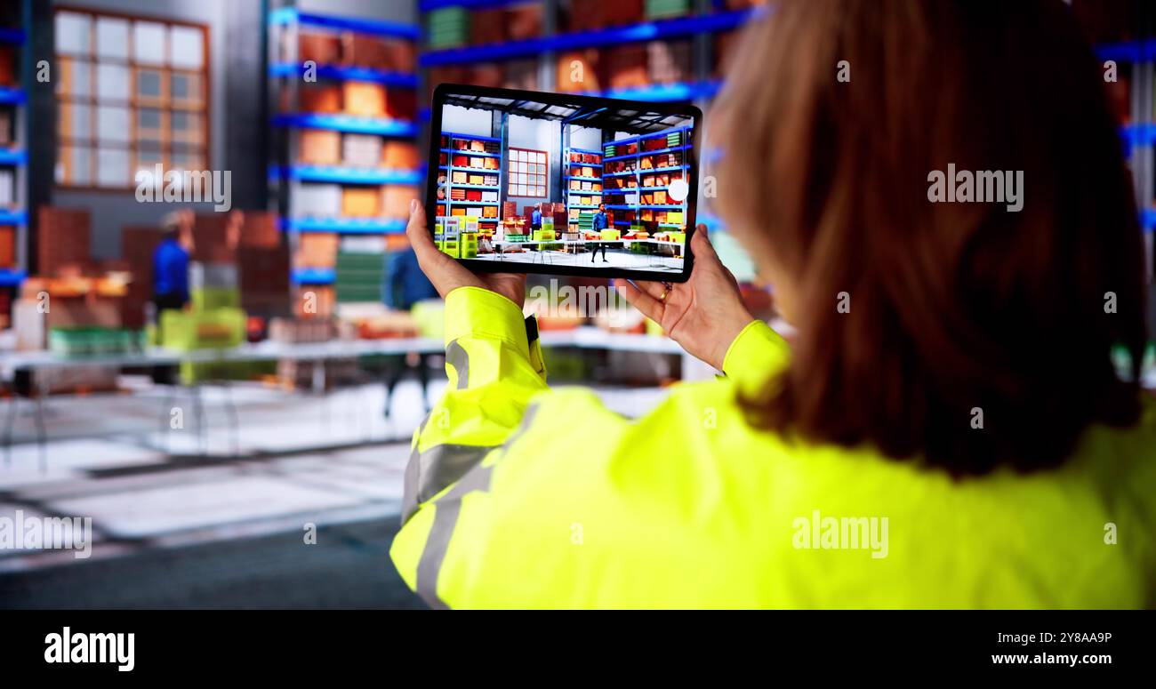 Technician Doing Industrial Inspection Using Tablet Technology Stock Photo