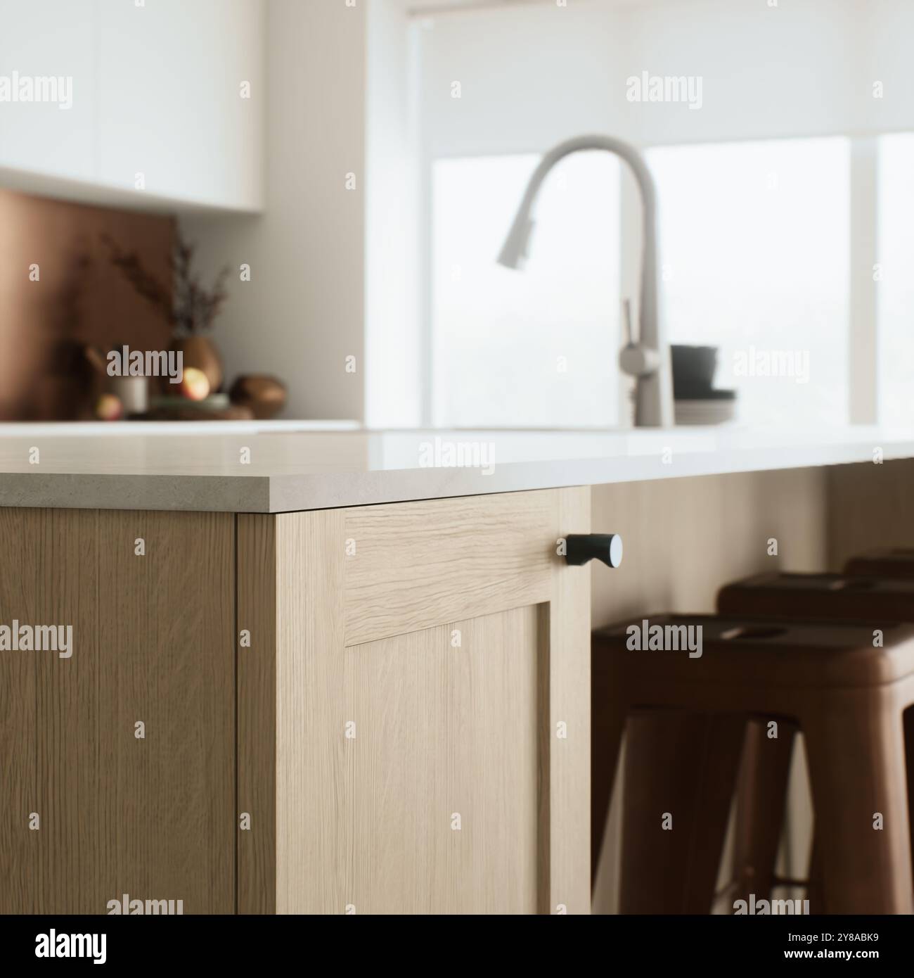 A modern kitchen island with an elegant minimalist design that enhances ...