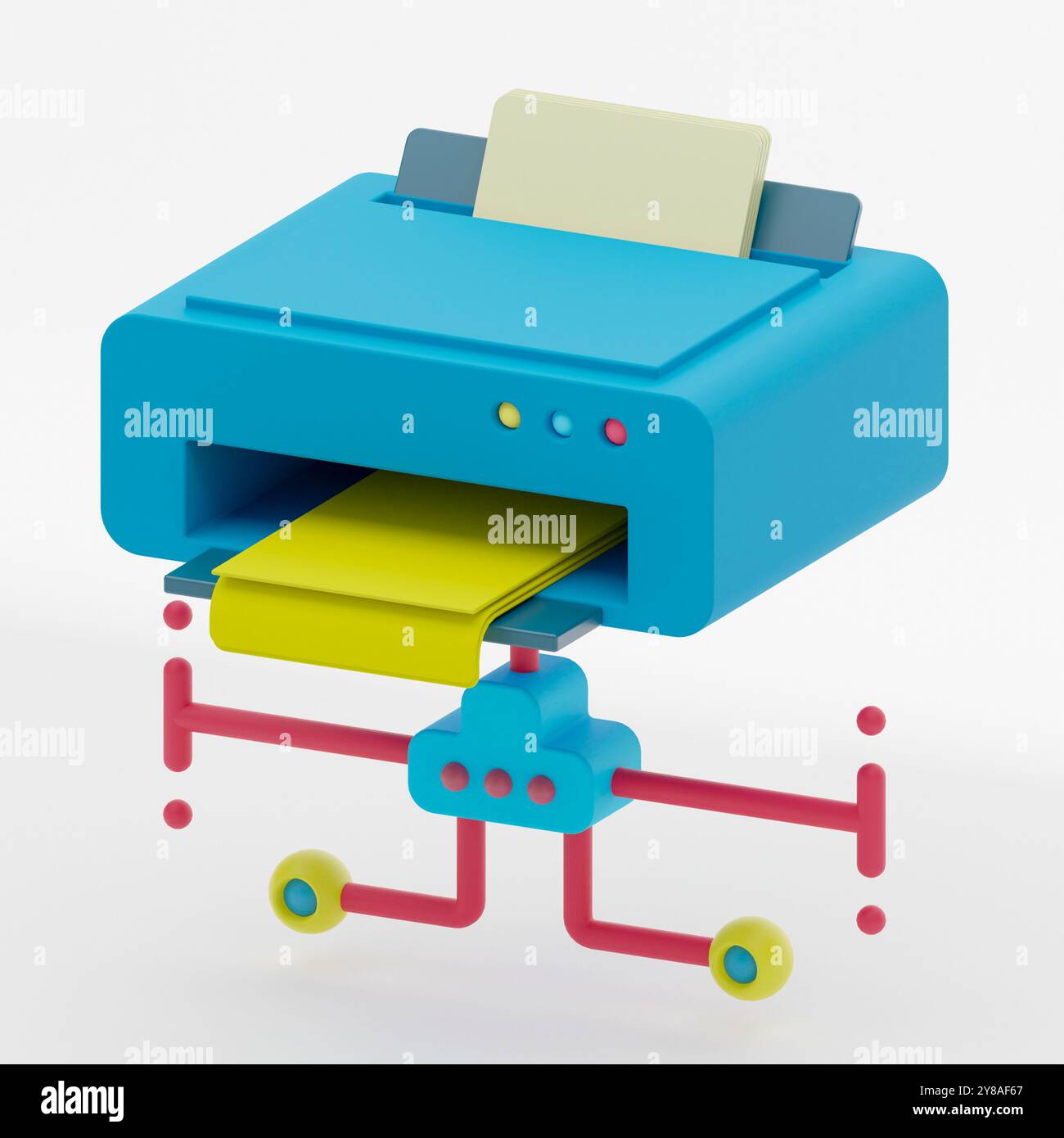 3d icon of printer sharing, connected to computer network Stock Photo