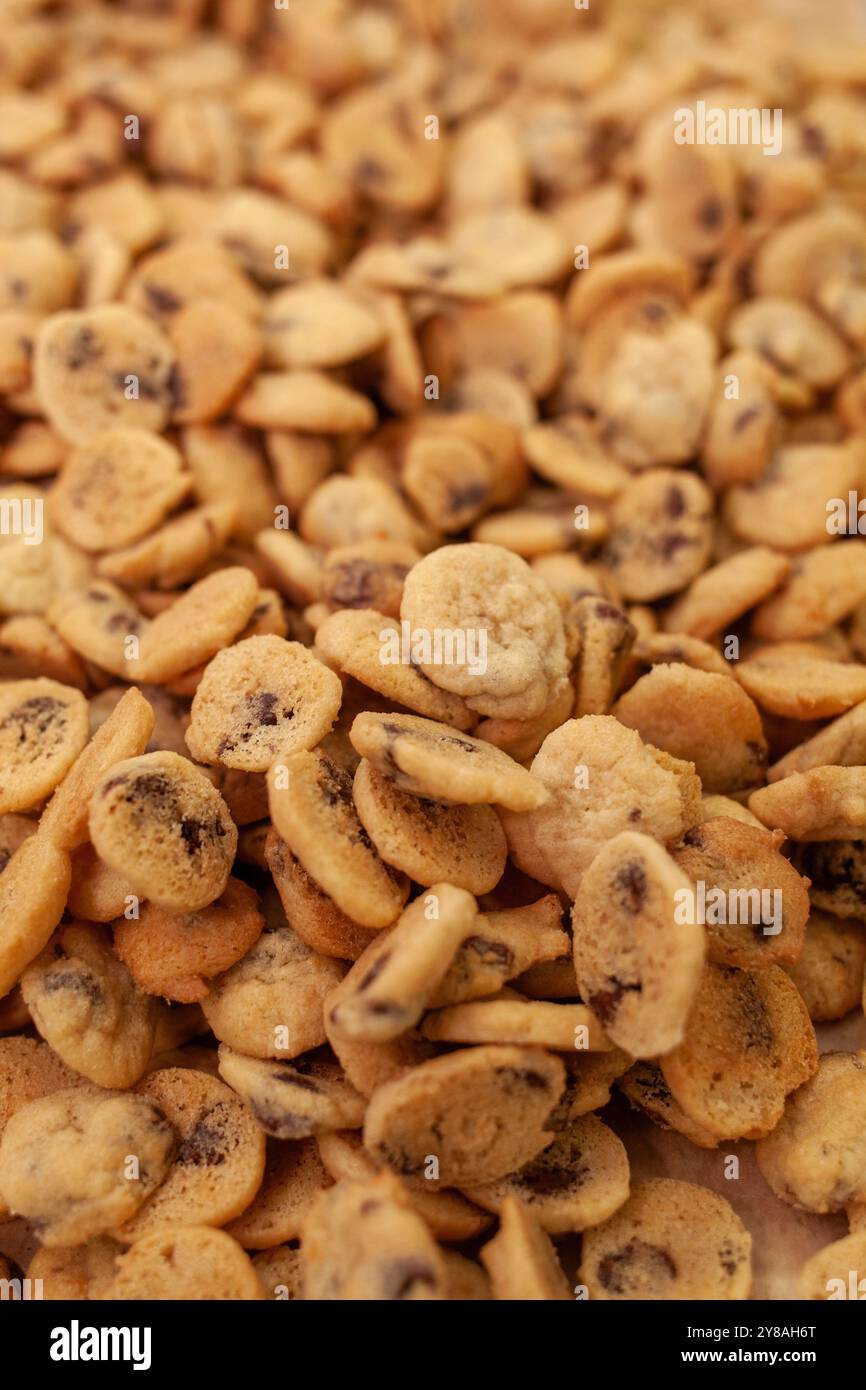 Piled up mini chocolate chip cookies Stock Photo