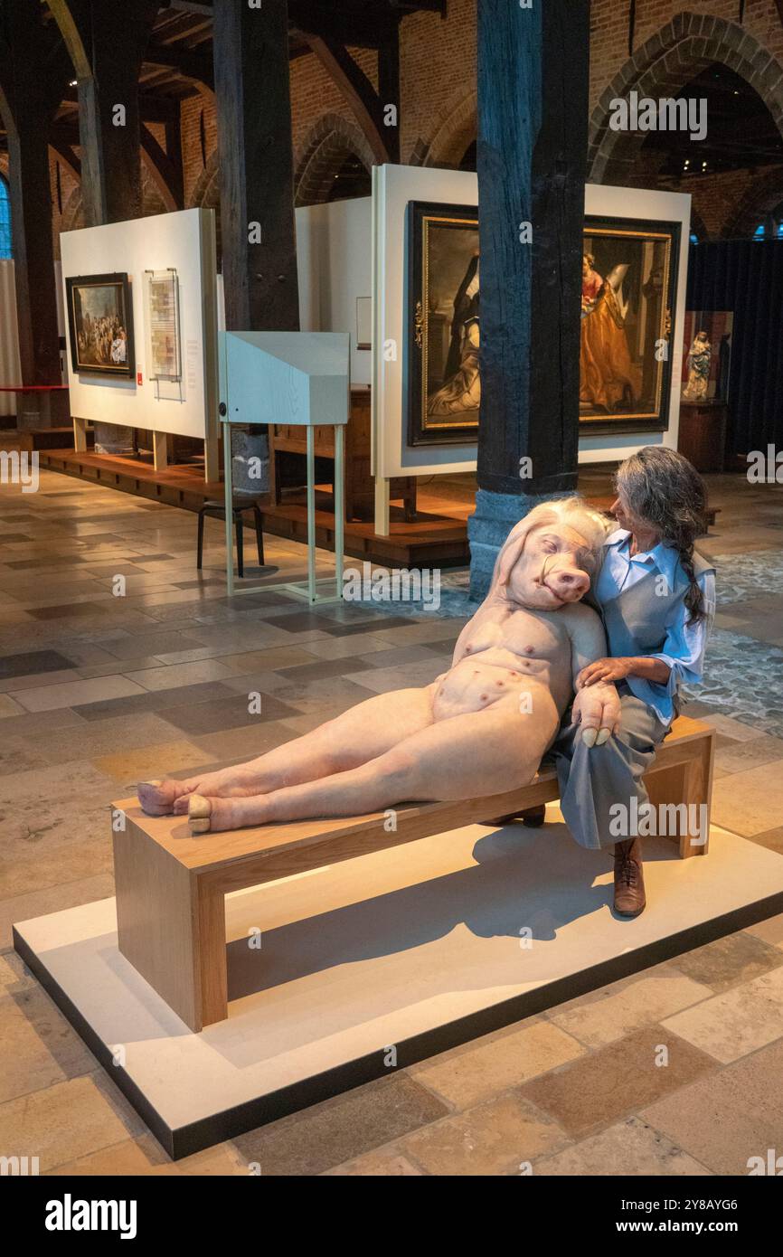 Belgium, Flanders, Bruges, Saint John’s Hospital Museum, Museum Sint-Janshospitaal, The Bridge, sculpture by Patricia Piccinini Stock Photo