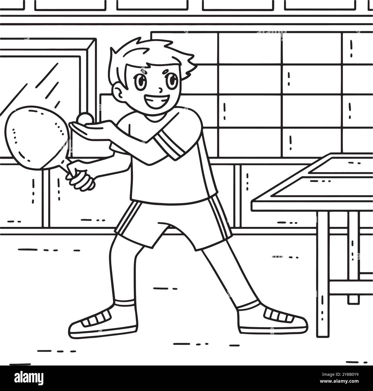 Table Tennis Player Ready to Serve Ball Coloring Stock Vector Image ...