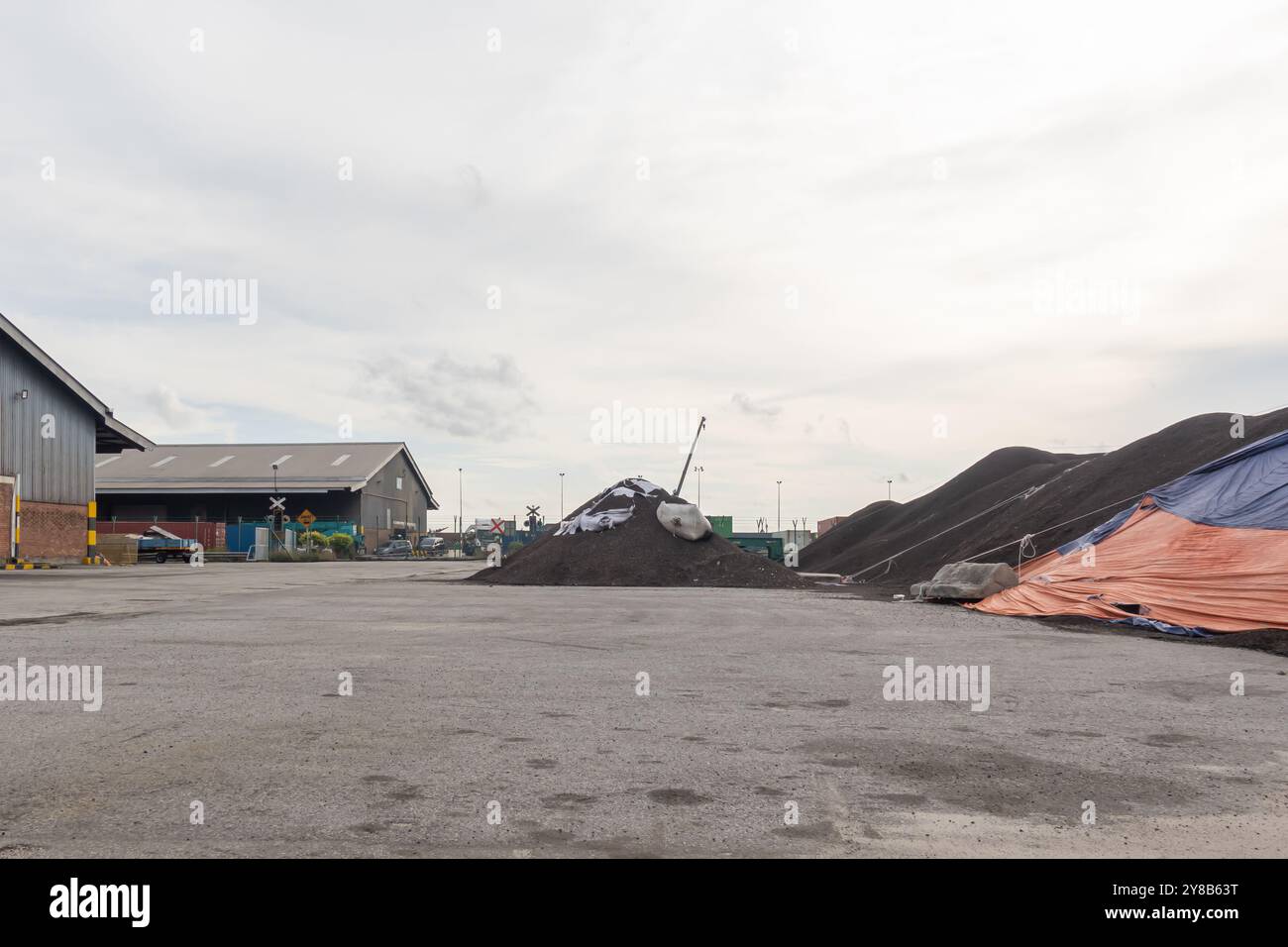 Coal in Warehouse of Klang port malaysia Stock Photo