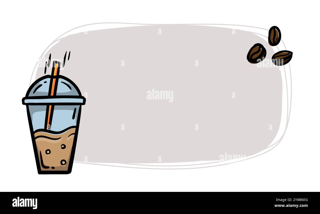Simple vector sticker of a plastic glass with coffee drink, shake ...